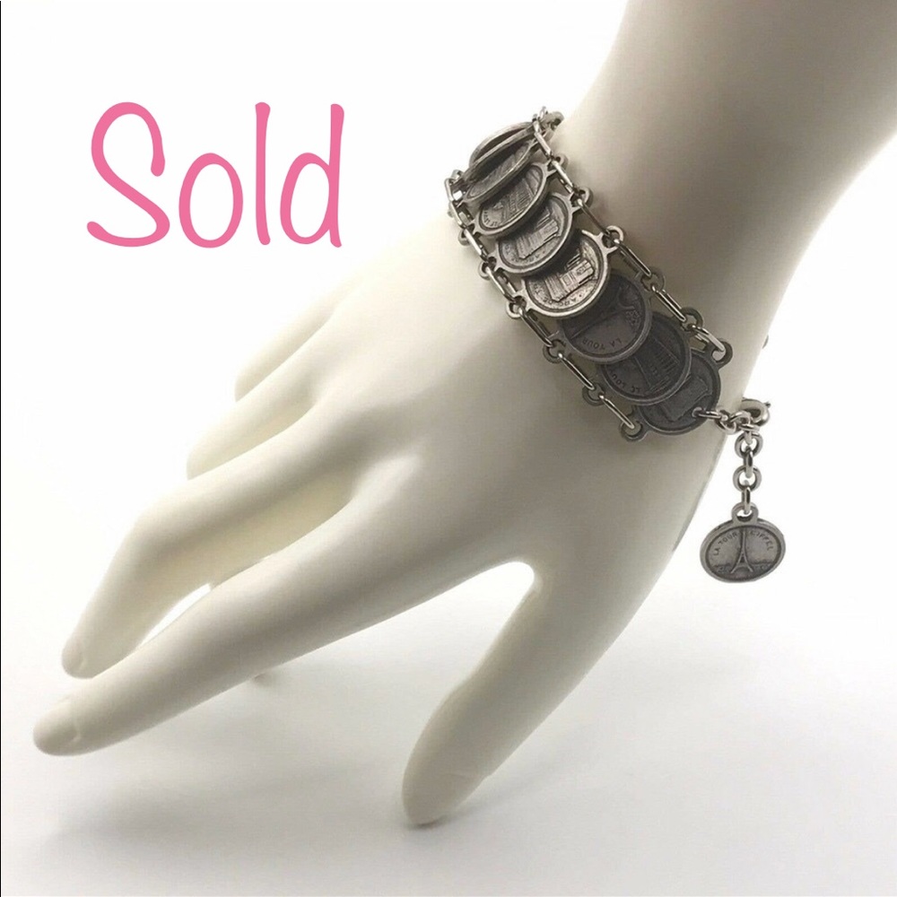 Vintage French Parisian Coin Bracelet Eiffel Tower Notre Dame Paris Souvenir